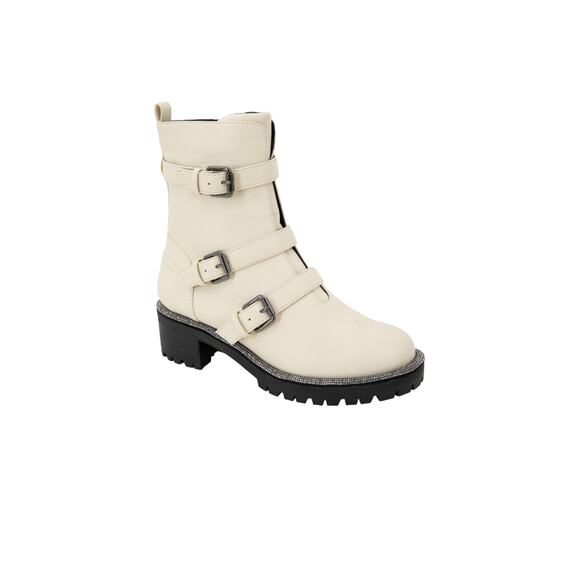 Kenneth Cole Reaction Women's Tate Jewel Biker Boots Cream Size 9 1/2 - Picture 1 of 4